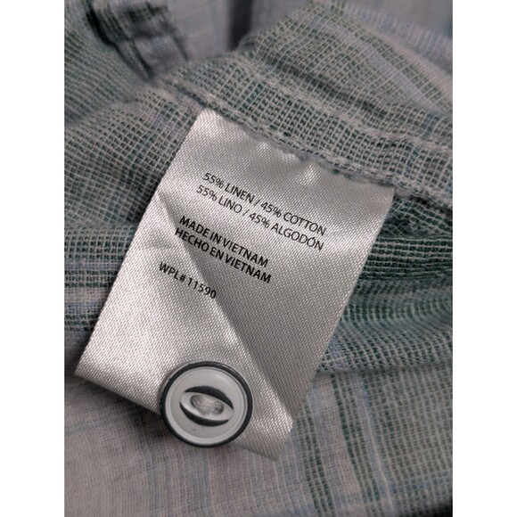 Green Linen Blend Plaid Short Sleeve Shirt Men's Medium Camp Lightweight Summer - Picture 4 of 7